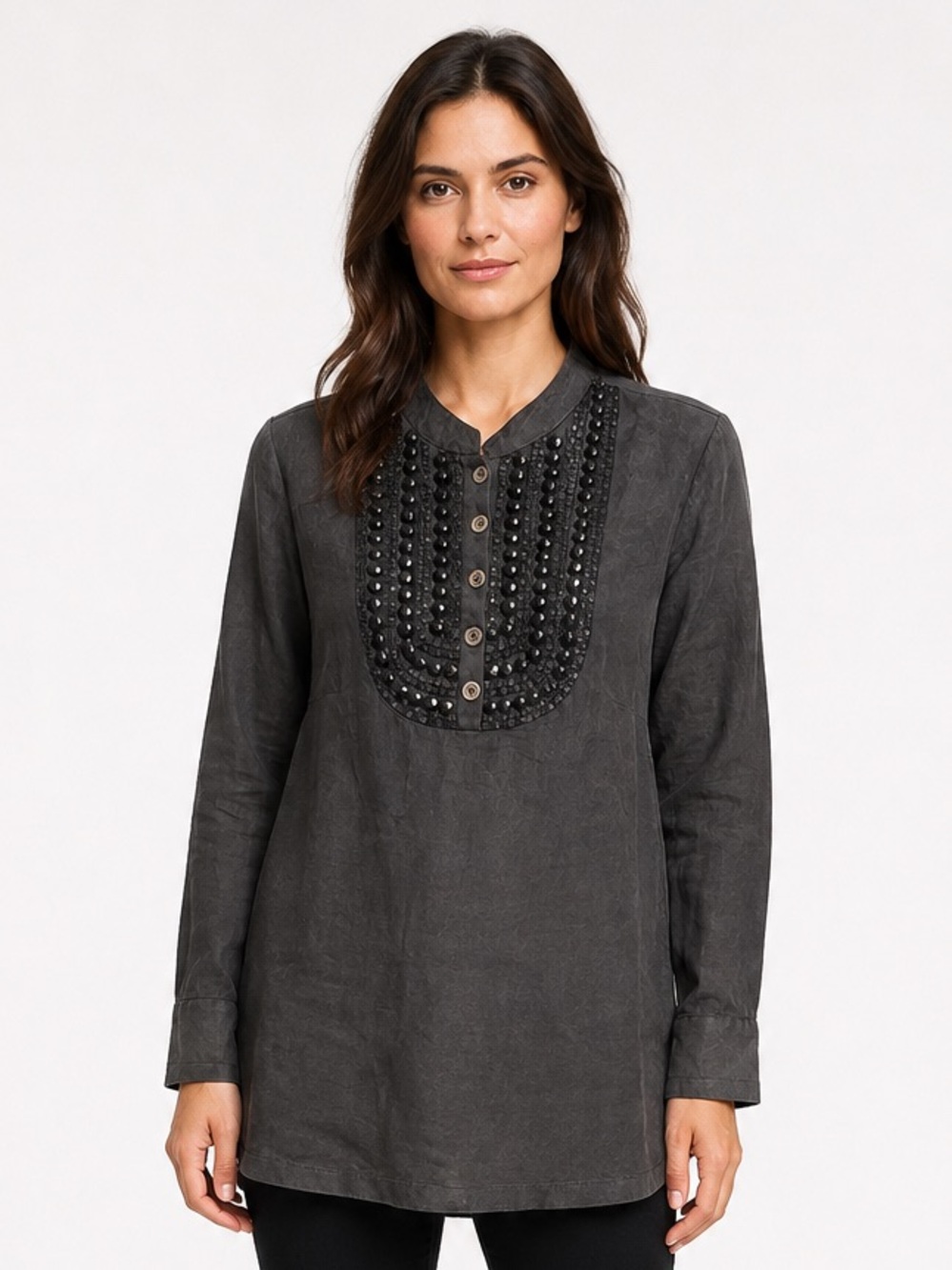 Michael Kors Black 100% Linen Beaded Embellished Tunic Top Size 0